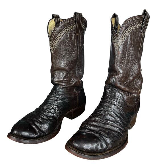 Vintage M.L. Leddy Men’s Full Quill Ostrich Brown Cowboy Boots Size 10 EE main image 9
